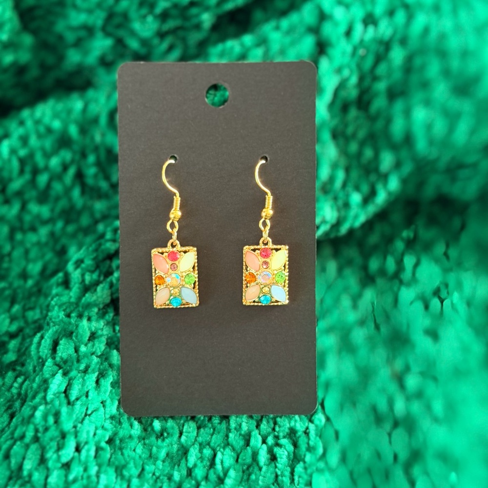 Vibrant Gold and Multicolor Geometric Earrings